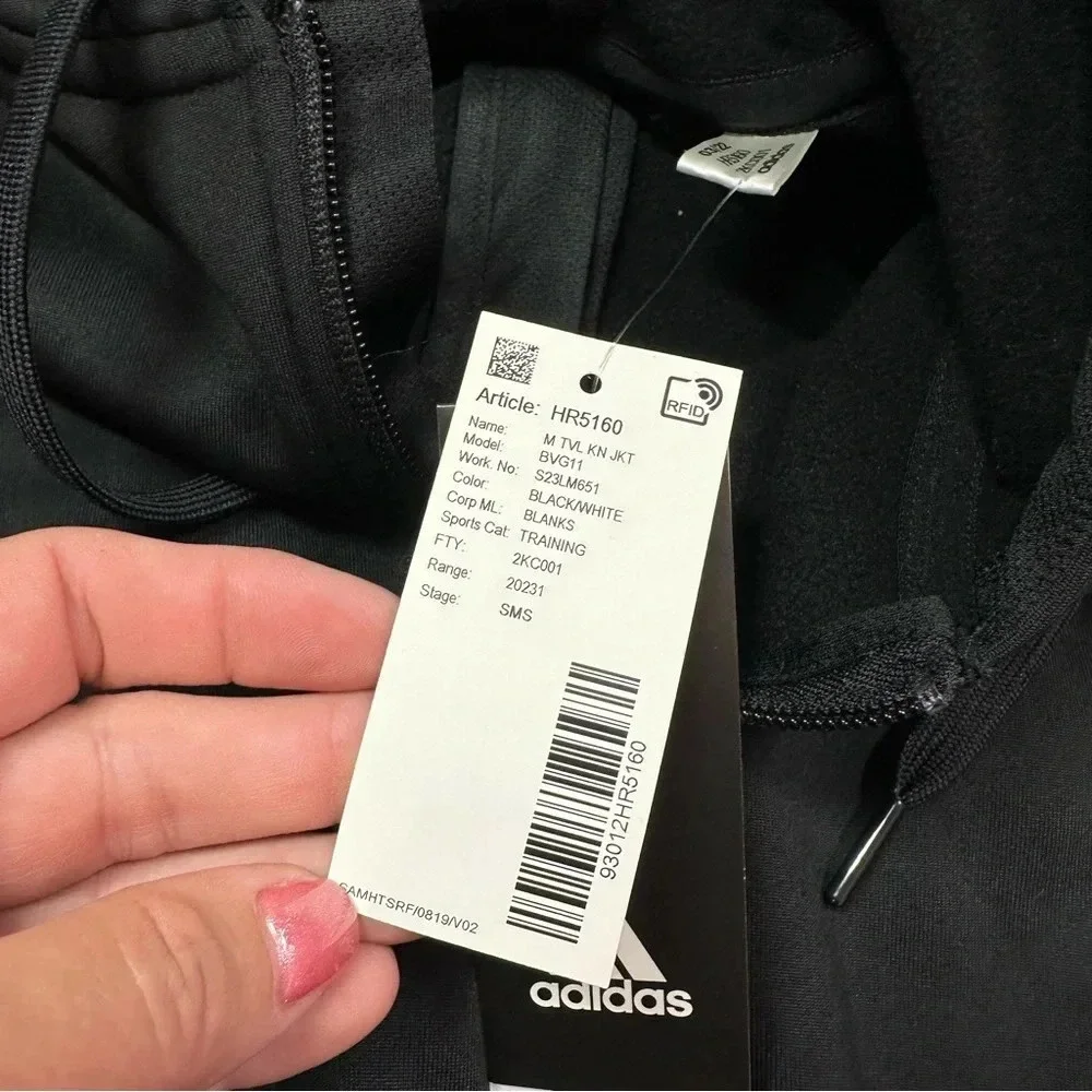 adidas NWT travel knit jacket with hood black white sz medium sportswear
